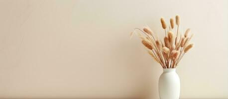 Elegant beige vase with modern dried flowers minimal floral arrangement in an elegant home photo