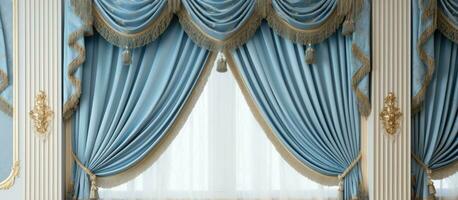 Decorating the living room with classical palace style blue curtains and matching accessories photo