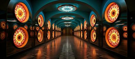 Corridor of a Turkish house adorned with ceramic floor and ceiling lights photo