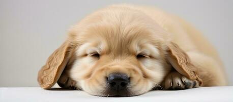 A young golden retriever puppy two weeks old alone in a picture photo