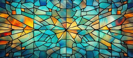 Abstract illustration of a mosaic tile bathroom with a stained glass wall photo