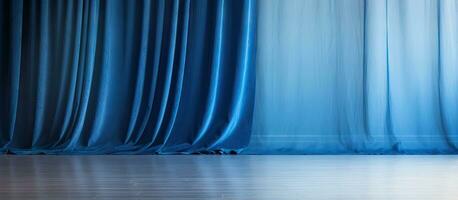 Blurred background complements a blue carpet on the floor enclosed by a curtain photo