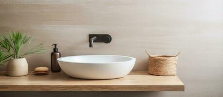 Modern bathroom with sink faucet and mirror photo