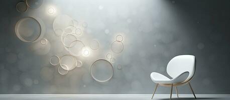 Modern white chair against wall with projected circles photo