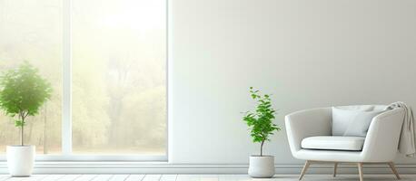 White room with armchair and green landscape in window Scandinavian interior illustration photo