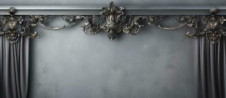 Metal curtain rod and decorative ends on a gray backdrop Metal finials for cornices photo