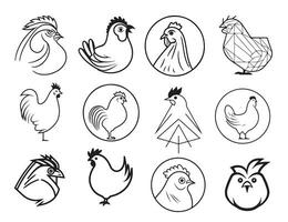 Chicken hen logo set sketch hand drawn Vector illustration