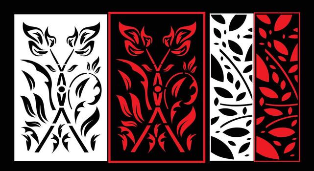 Decorative wall panels set Jali design CNC pattern,laser cutting pattern,router CNCcutting. vector