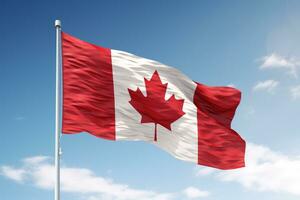 Canada flag waving in the wind against a blue sky. 3D rendering. Canada flag outdoor waving, AI Generated photo