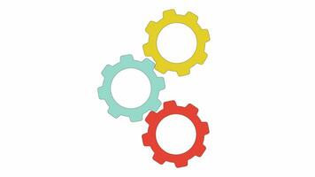 Rotating gears line 2D object animation. Engine cogs in motion flat color cartoon 4K video, alpha channel. Industrial machine parts. Industry progress. Cogwheels animated item on white background video