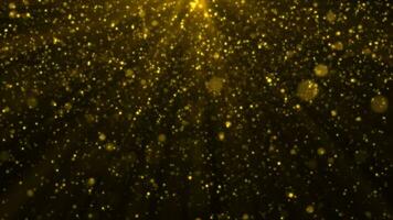 astratto sfondo animazione con luccicante brillante oro particelle e scintillante leggero raggi. Questo lusso scintillante d'oro movimento sfondo animazione è pieno HD e un' senza soluzione di continuità ciclo continuo. video