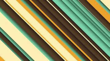 Trendy retro 1970s striped pattern background with gently moving extruded diagonal stripes in warm vintage color tones. This simple abstract motion background animation is 4K and a seamless loop. video