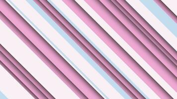 Trendy striped pattern background with gently moving extruded diagonal stripes in pastel color tones of pink, blue and white. This simple abstract motion background animation is 4K and a seamless loop video