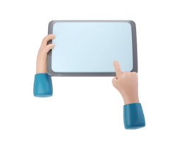 3D Hands using tablet mockup icon. Cartoon hand holding tablet transparent illustration png