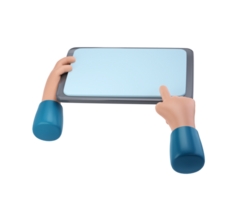 3d handen gebruik makend van tablet mockup icoon. tekenfilm hand- Holding tablet transparant illustratie png