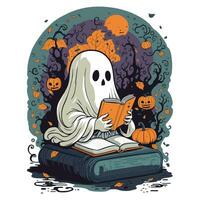 ghost reading a book on halloween night photo