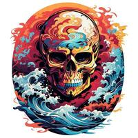 skull against a beautiful hot sky and sea waves, global warming photo