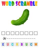 Word scramble. Cucumber. educational sheet for children. vector