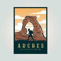 arches national park poster in usa, arches national park print poster vintage vector symbol illustration design