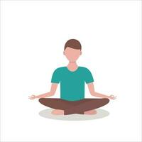 Young man in lotus position. Vector illustration in flat style.