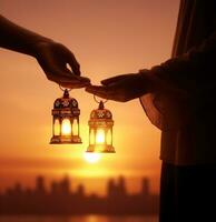 A woman holding lantern photo