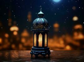 Muslim lantern with candles on the background in the night photo