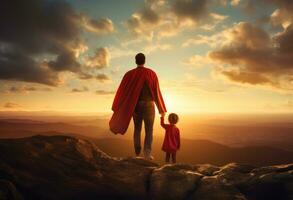 Dad and child  like superhero photo