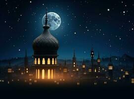 musulmán linterna con velas en el antecedentes en el noche foto