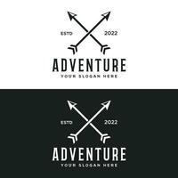 Retro vintage adventurer Logo design with arrow, mountain and compass concept.Logo for climber, adventurer, label and business. vector
