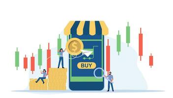 Retail buying vector display smart product illustration shopping store. People buy store bag shop market. Commerce business purchase concept. Consumerism with phone supermarket basket. Banking mobile