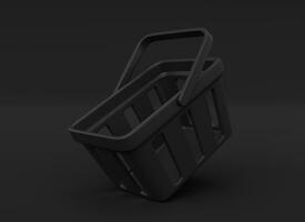 3d food basket. black shopping cart in realistic style. shopping and sales concept. element for the design of banners and posters. 3d rendering photo