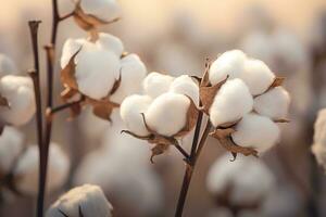 close up ripe cotton with white fiber grow on plantation. ai generative photo