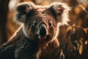 coala en el antecedentes de australiano naturaleza, animales de Australia. ai generativo foto