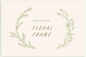 Hand-drawn floral frames with flowers, branches, and leaves. Wreath. Elegant logo template. Vector illustration for labels, branding business identity, and wedding invitations.