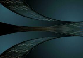 Dark blue and golden abstract tech wavy background vector