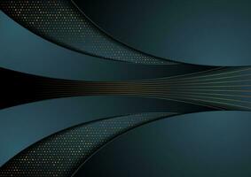 Dark blue and golden abstract tech wavy background vector