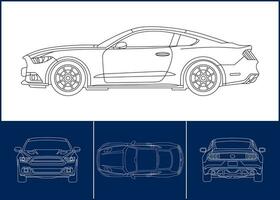 Sport Car template Transportation outline stroke template, Blueprint layout, Wrap sticker, air brush, vynils, recolor project. Vector eps 10