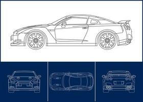 Sport Car template Transportation outline stroke template, Blueprint layout, Wrap sticker, air brush, vynils, recolor project. Vector eps 10