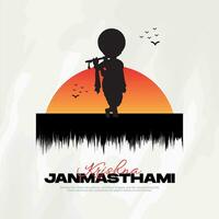 Happy Krishna Janmashtami celebration Indian festival social media post banner poster in Hindi calligraphy vector