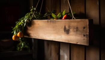 Wooden table with fresh organic fruits, a healthy and rustic meal generated by AI photo