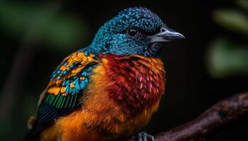 A vibrant lorikeet perching on a branch, looking at camera generated by AI photo