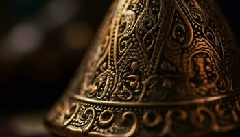 Ancient metal bell, shiny gold decoration, symbol of religious cultures generated by AI photo