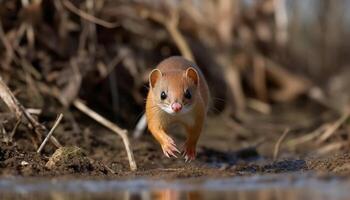 Cute small mammal in the wild, furry and playful, looking generated by AI photo