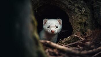 Cute small mammal, a ferret, looking outdoors with curiosity generated by AI photo