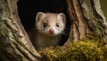 Cute mammal, small and fluffy, sitting on a tree branch generated by AI photo