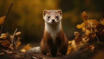 A cute small mammal, a ferret, sitting in the grass generated by AI photo