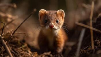 Cute small mammal sitting in grass, looking at camera generated by AI photo