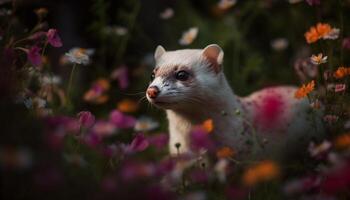 Cute kitten hiding in grass, looking at camera, playful and curious generated by AI photo