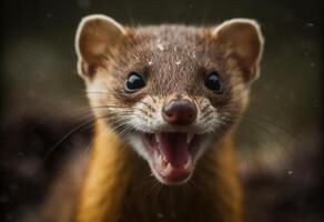 Cute mammal, small fur, looking at camera, playful puppy outdoors generated by AI photo