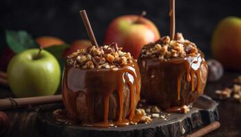 Freshness and indulgence in a homemade gourmet chocolate apple dessert generated by AI photo